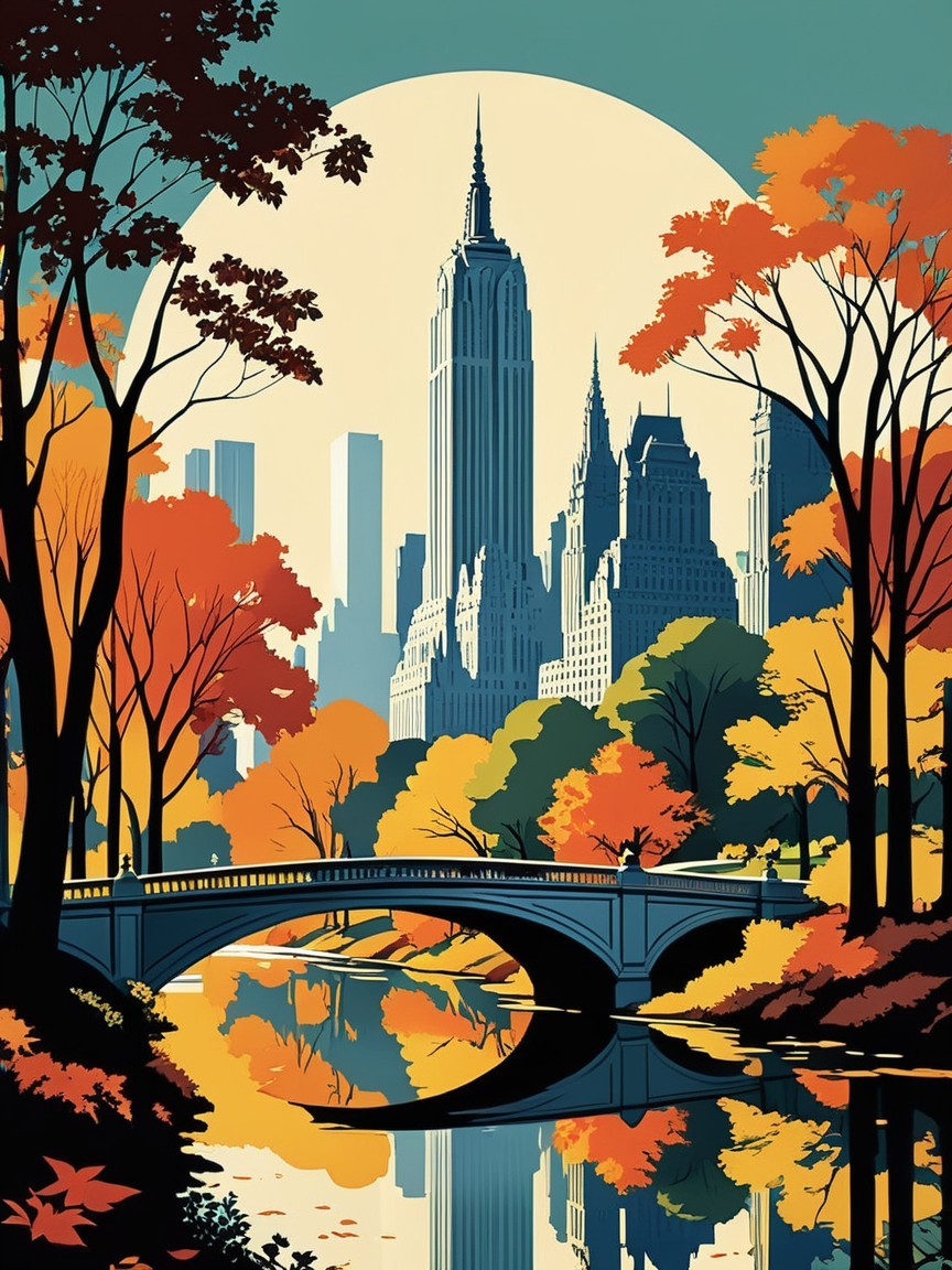 Stylized Urban Landscape with Empire State Building