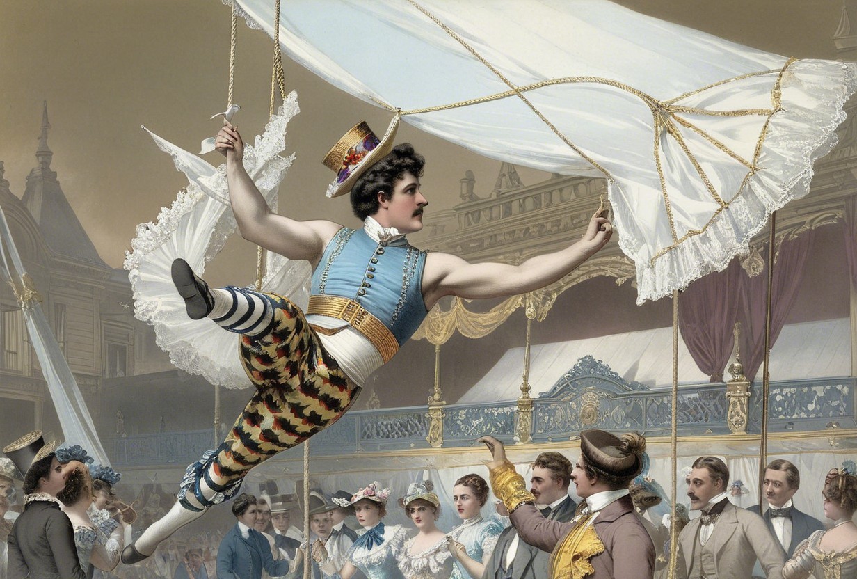 Male Acrobat on Trapeze with 19th-Century Audience