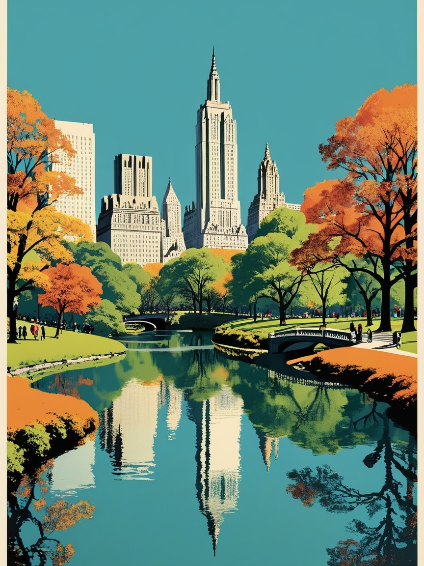 Autumn in New York City Park with Colorful Trees