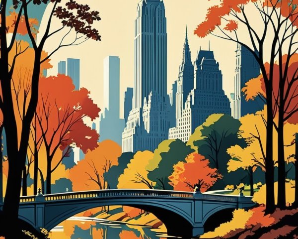 Stylized Urban Landscape with Empire State Building