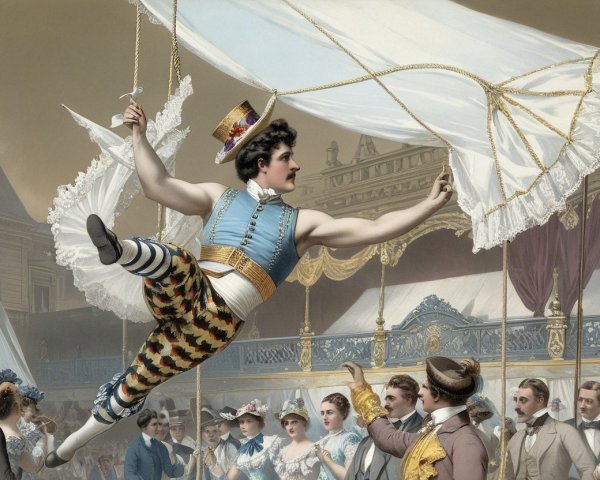 Male Acrobat on Trapeze with 19th-Century Audience