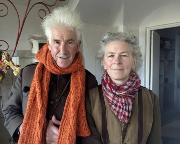 Cozy Interior Featuring a Man and Woman in Scarves
