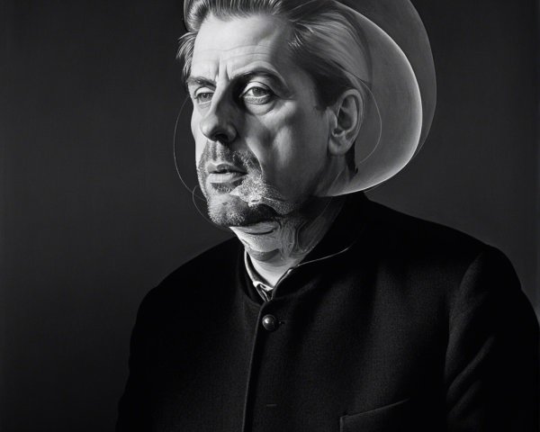 Monochromatic Portrait of a Solemn Man in Dark Coat