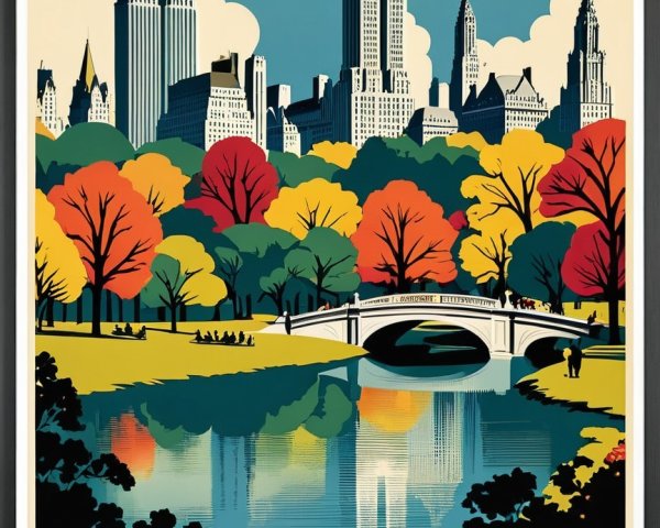 Vibrant Autumn Scene in Central Park, 1935