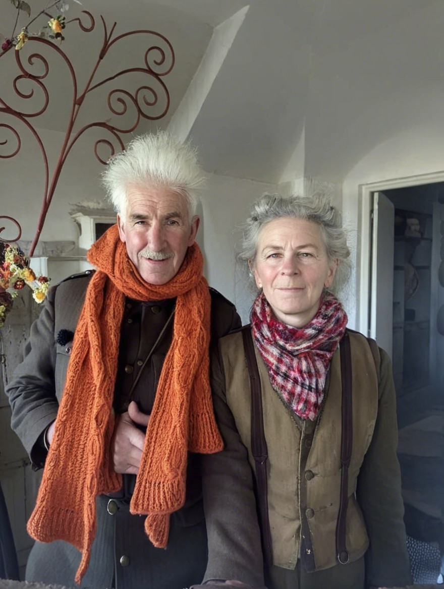 Cozy Interior Featuring a Man and Woman in Scarves