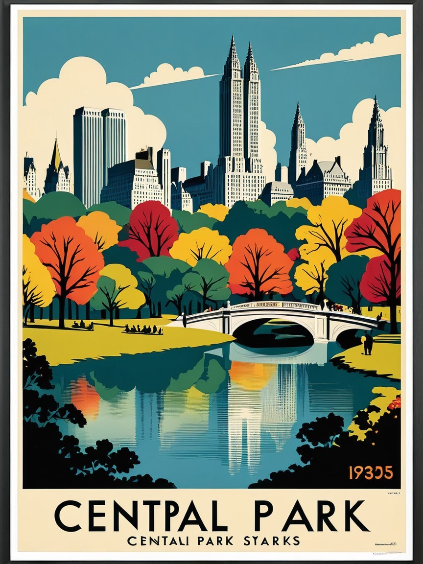 Vibrant Autumn Scene in Central Park, 1935