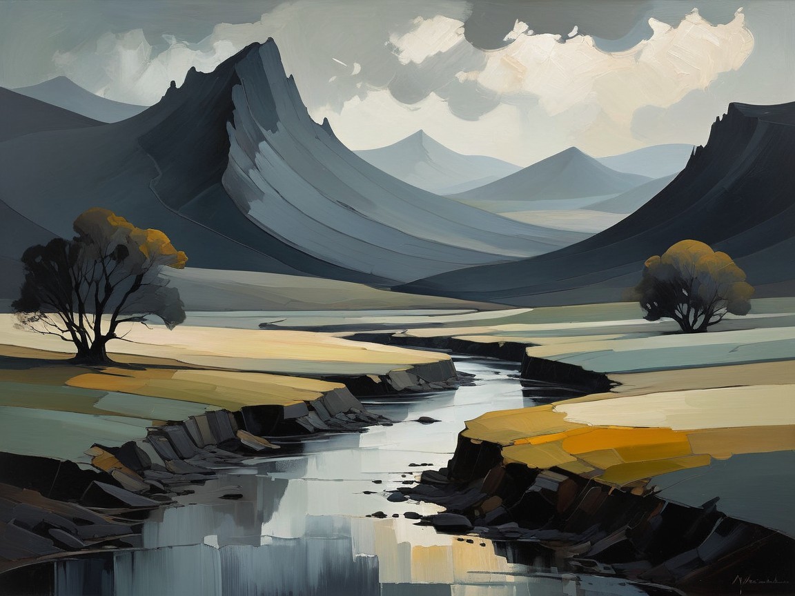 Serene Landscape with Mountains and Winding River