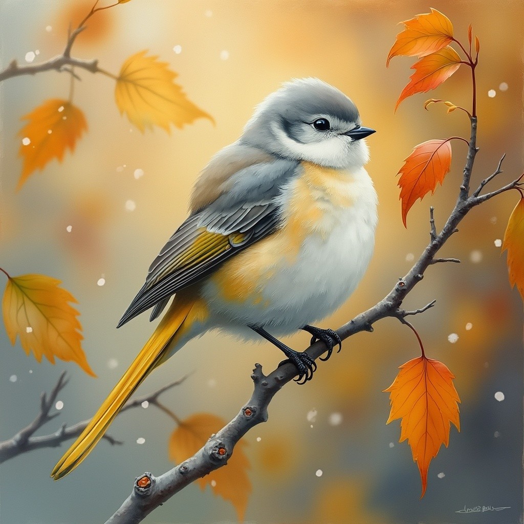 Fluffy Bird with Gray Head and Orange Underparts