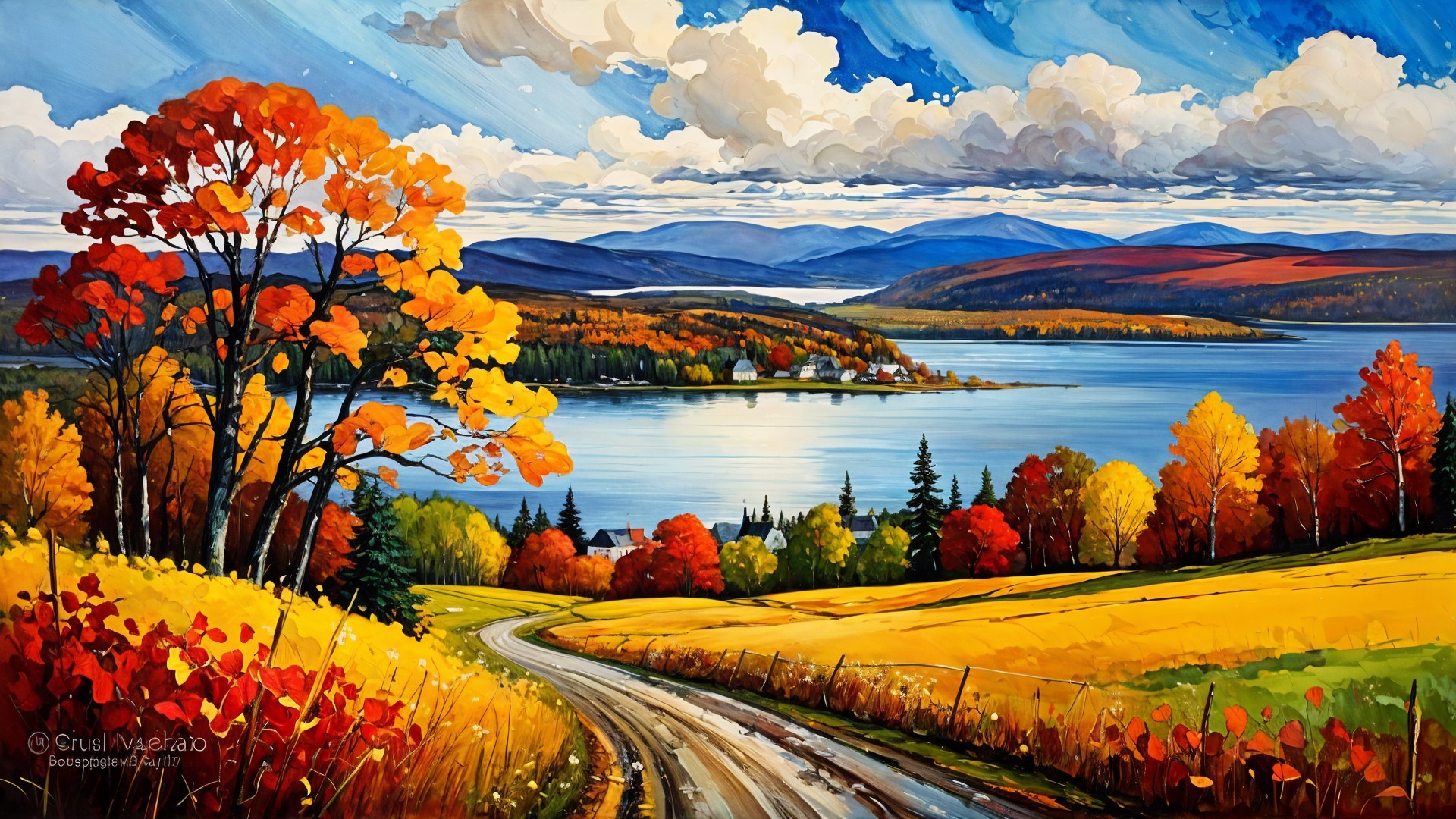 Vibrant Autumn Landscape with Colorful Foliage and Lake