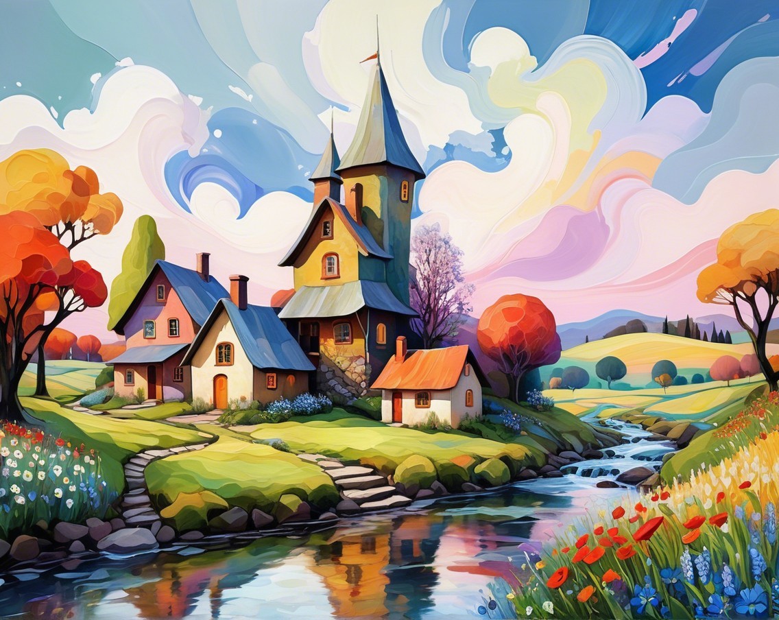 Whimsical Landscape with Fairy-Tale Castle and Stream