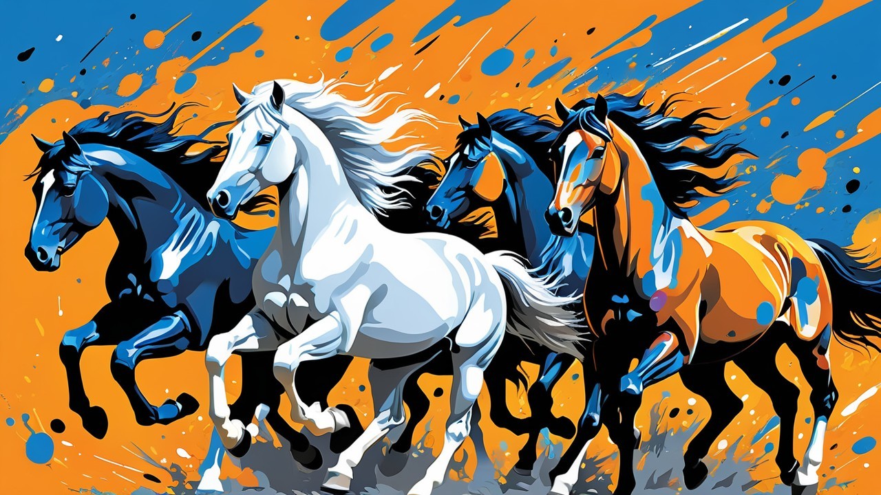 Dynamic Art of Four Galloping Horses in Motion