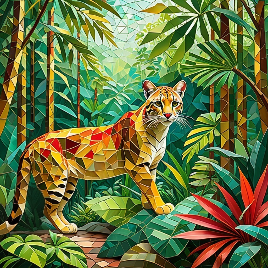 Geometric Illustration of a Tiger in a Jungle Setting