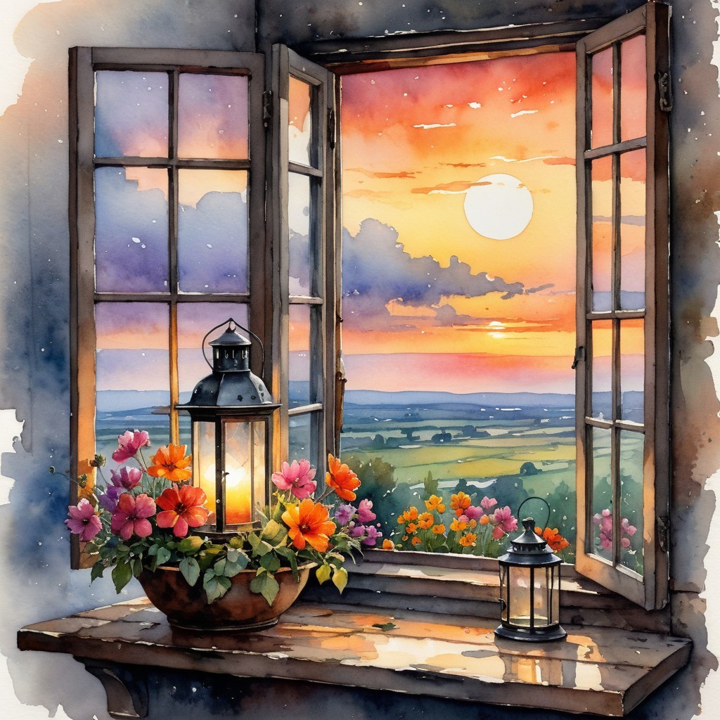Picturesque Sunset View from an Open Window