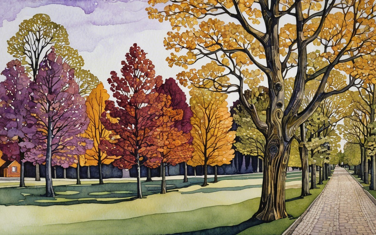 Vibrant Autumn Landscape with Colorful Trees and Pathway