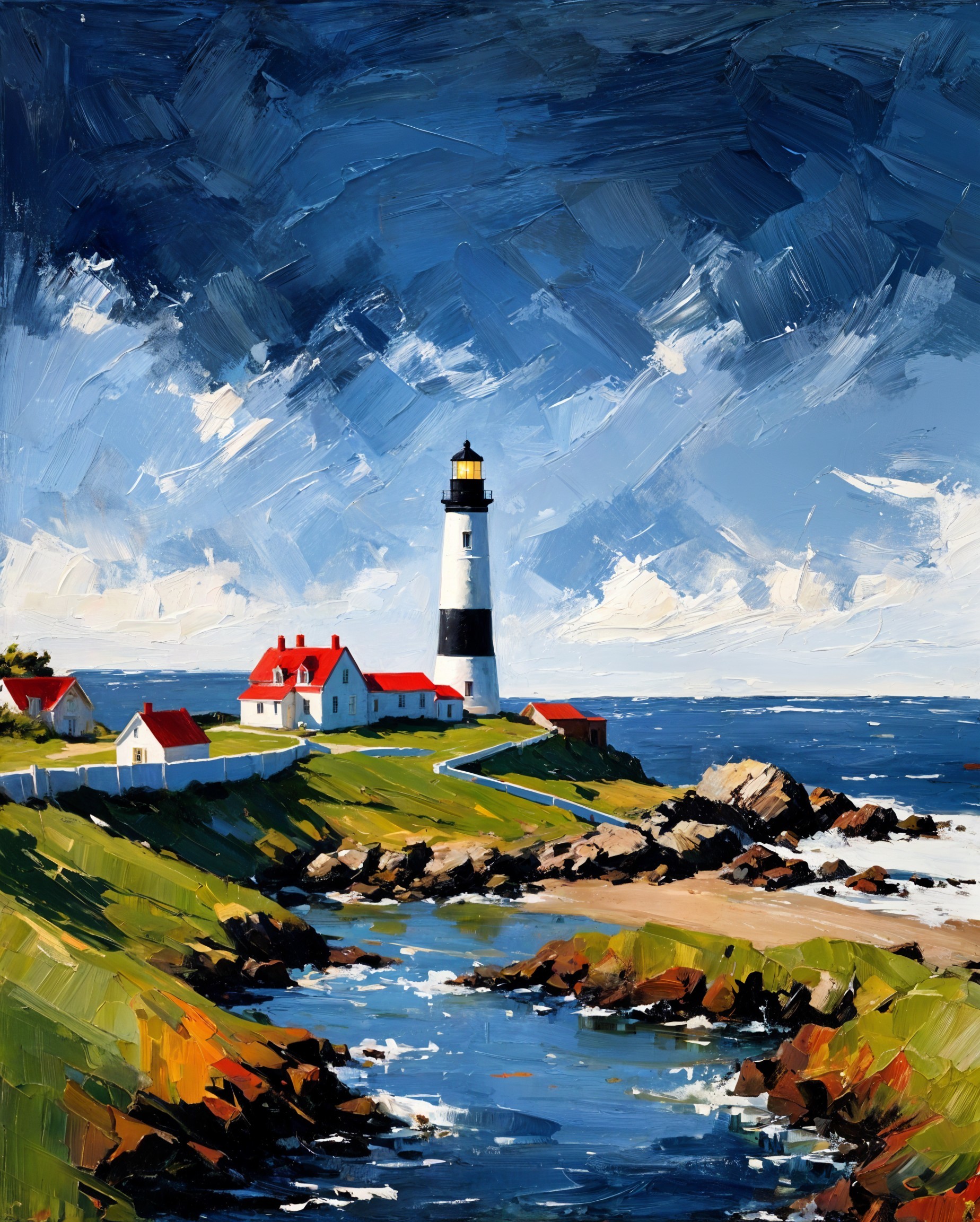Coastal Scene with Lighthouse and River Overview