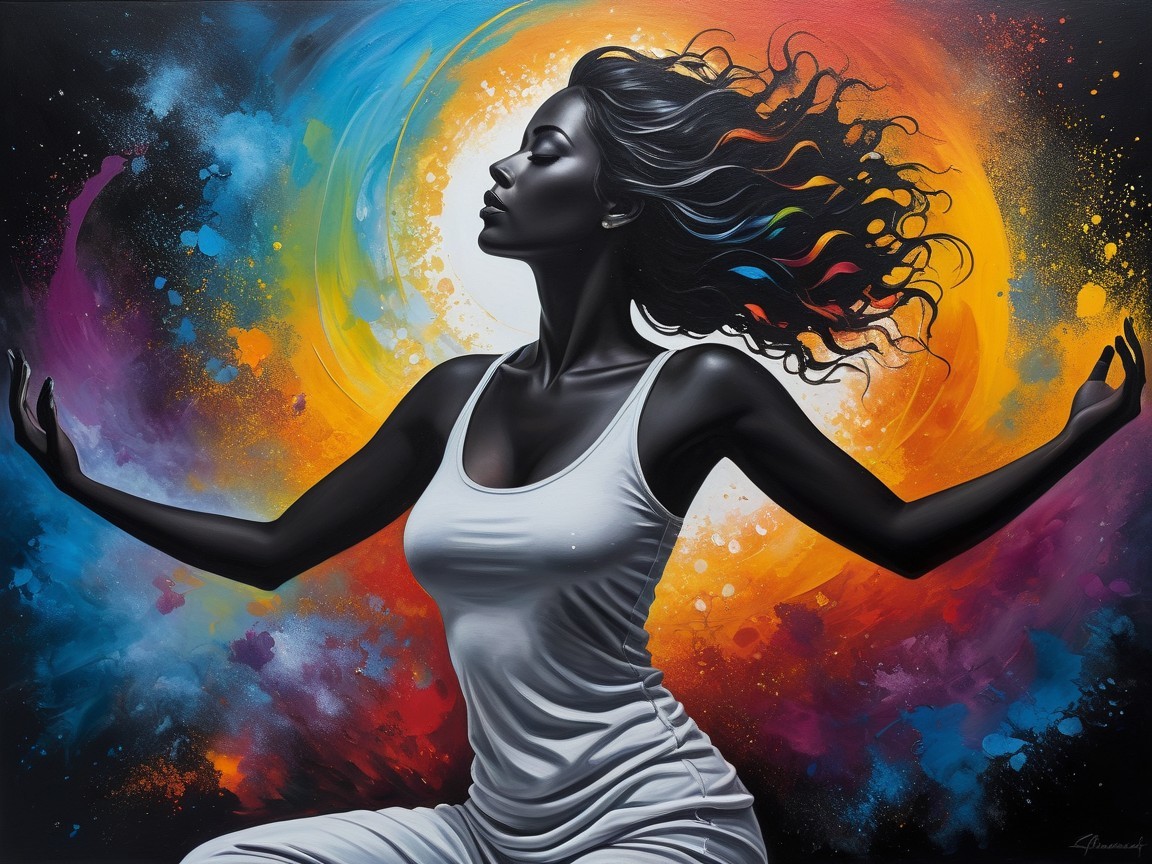 Silhouette of Woman Surrounded by Vibrant Colors