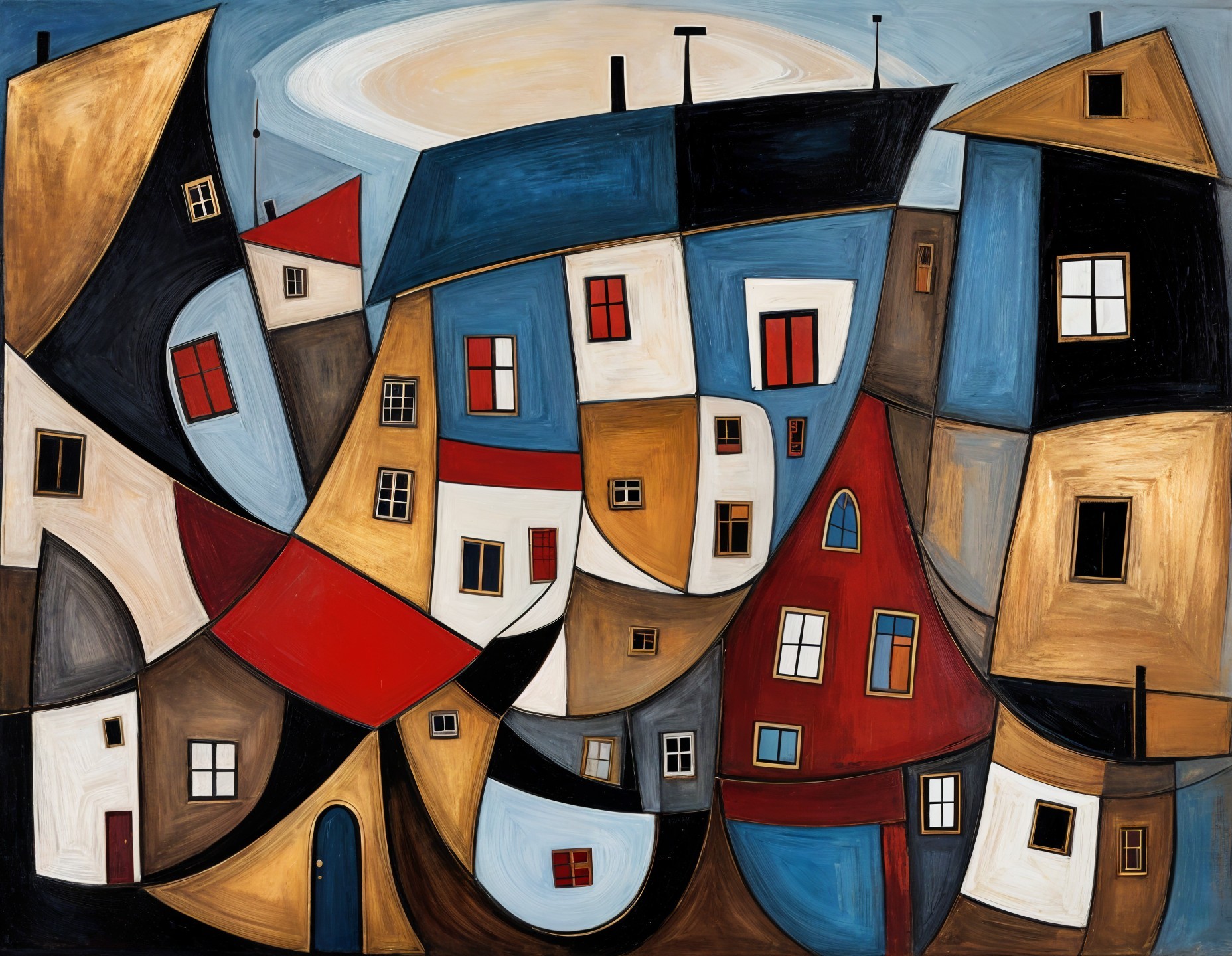 Vibrant Abstract Composition of Whimsical Houses