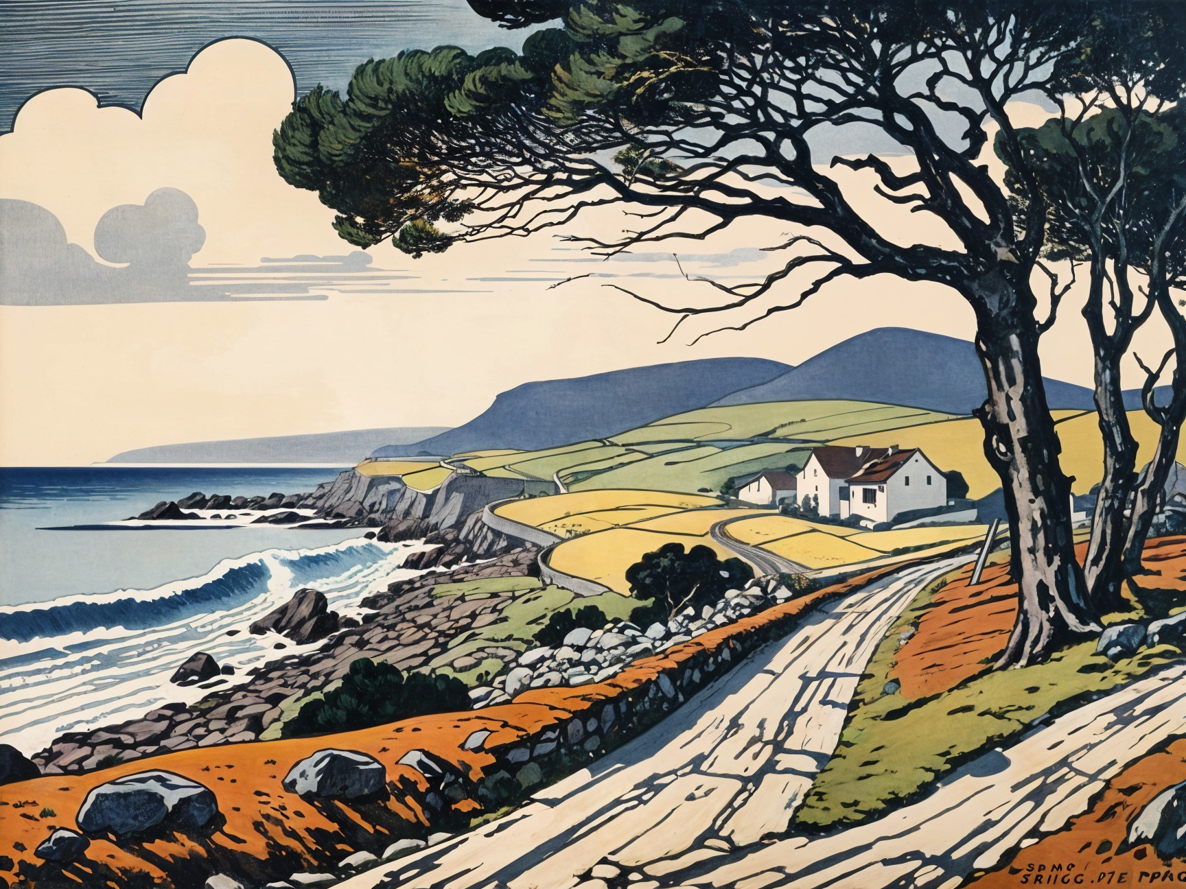 Coastal Landscape with Winding Road and Cliffs