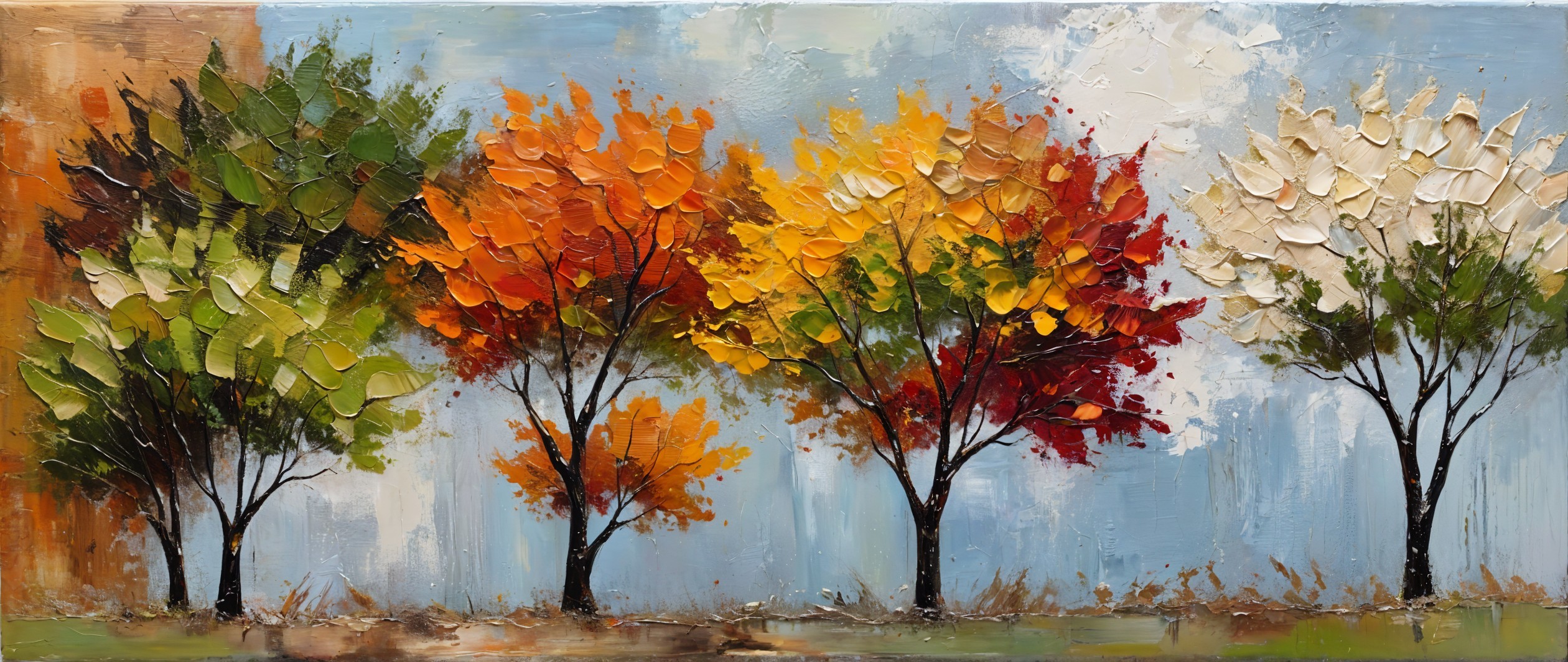Vibrant Autumn Trees with Unique Shapes and Colors