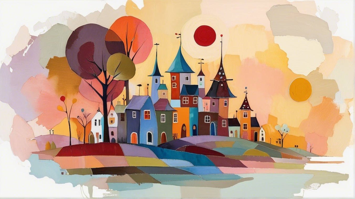 Whimsical Village with Colorful Houses and Trees