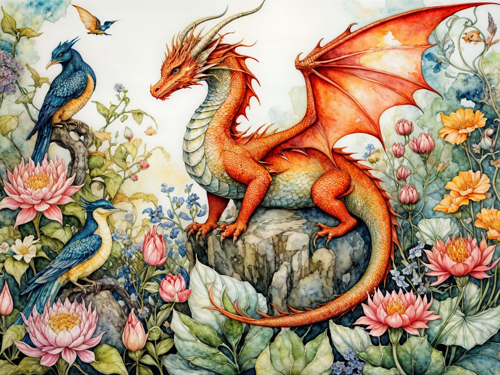 Vibrant Orange Dragon in Lush Natural Setting