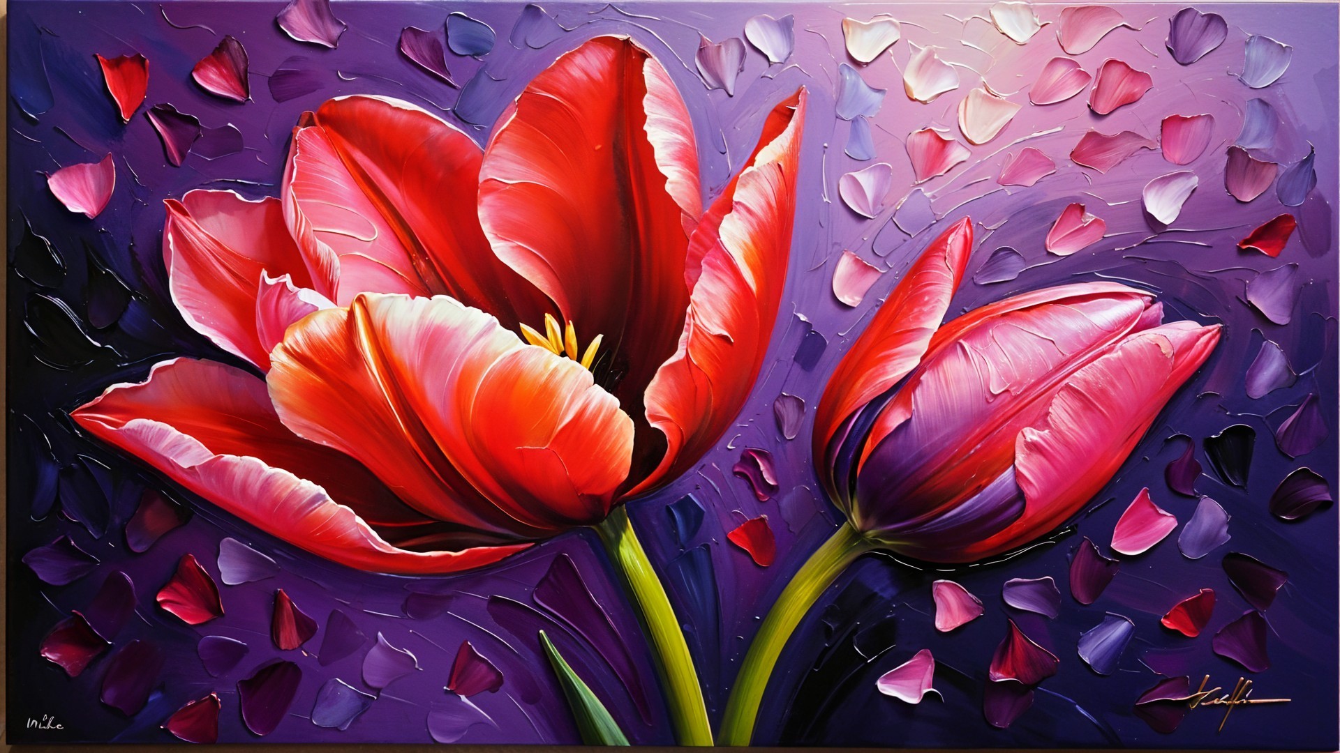 Vibrant Tulip Painting with Bold Colors and Textures
