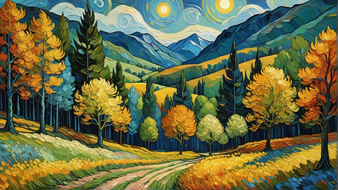 Vibrant Landscape of Hills and Autumn Trees