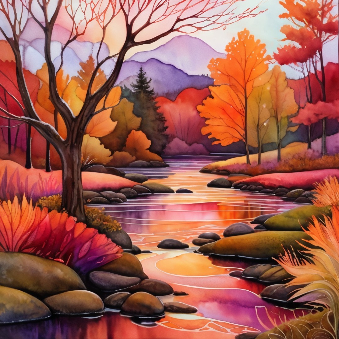 Autumn Landscape with River and Vibrant Foliage