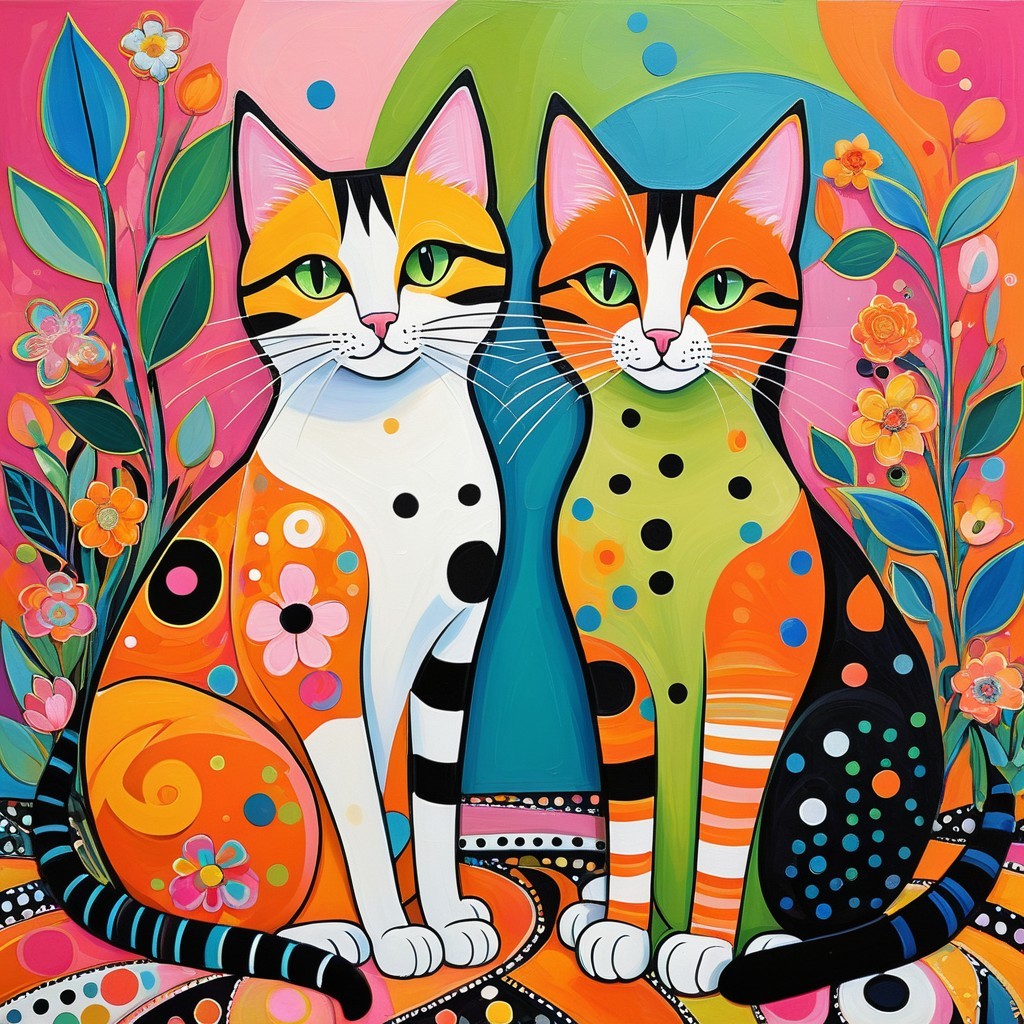 Vibrant Stylized Cats with Colorful Backgrounds