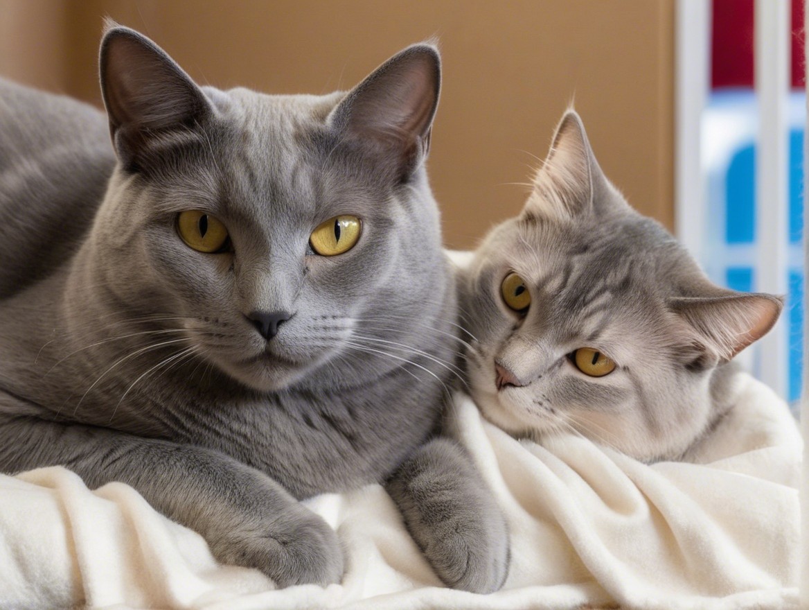 Two Cats Resting Together on a White Blanket
