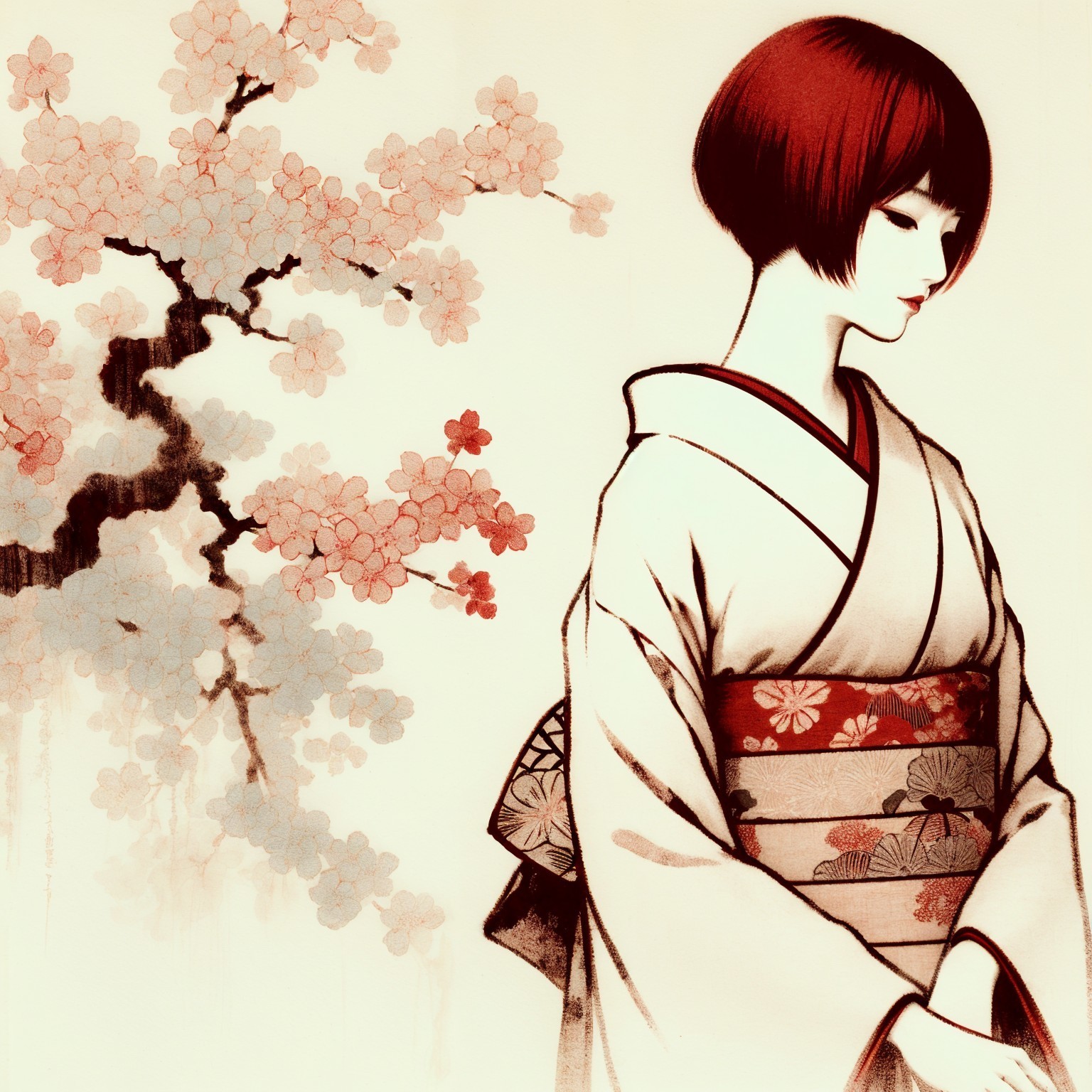 Portrait of a Young Woman in a Modern Kimono