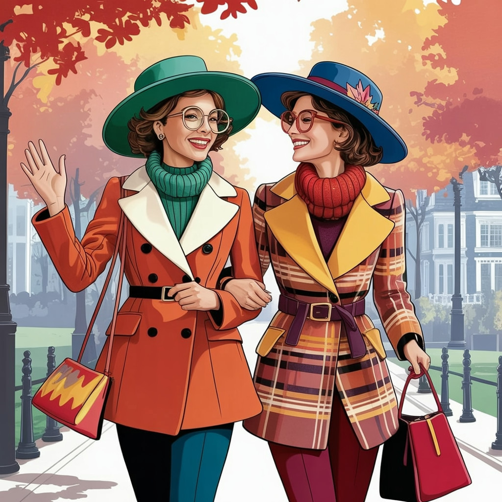 Cheerful Women in Stylish Outfits on Autumn Day