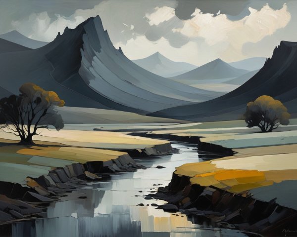 Serene Landscape with Mountains and Winding River