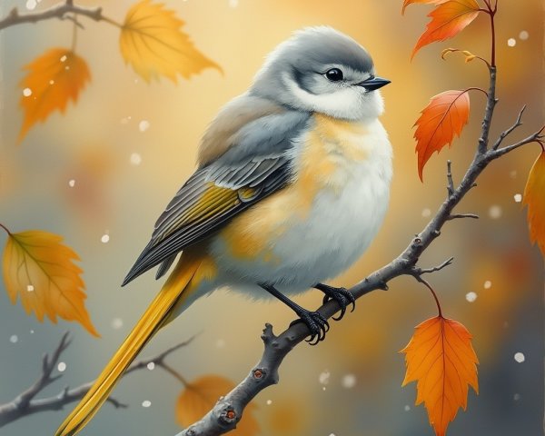 Fluffy Bird with Gray Head and Orange Underparts