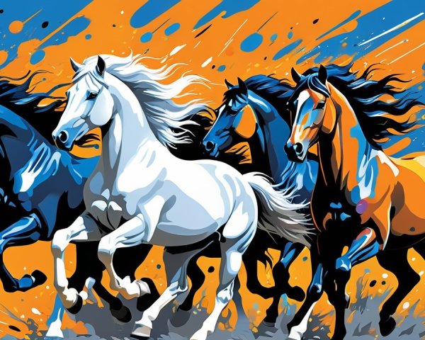 Dynamic Art of Four Galloping Horses in Motion