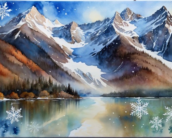 Serene Winter Landscape with Snow-Capped Mountains