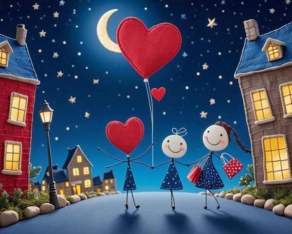 Charming Paper Cutout of Mother and Child at Night