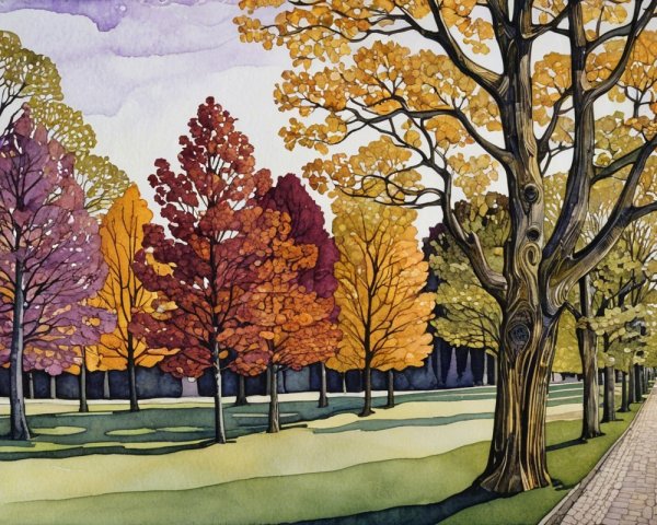 Vibrant Autumn Landscape with Colorful Trees and Pathway