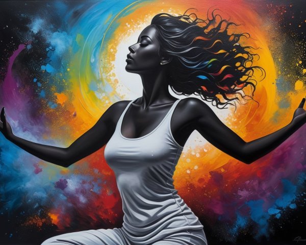 Silhouette of Woman Surrounded by Vibrant Colors