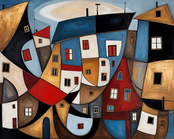 Vibrant Abstract Composition of Whimsical Houses