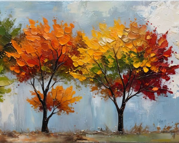 Vibrant Autumn Trees with Unique Shapes and Colors