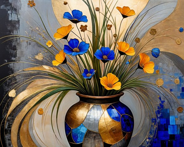 Vibrant Abstract Painting with Floral Arrangement