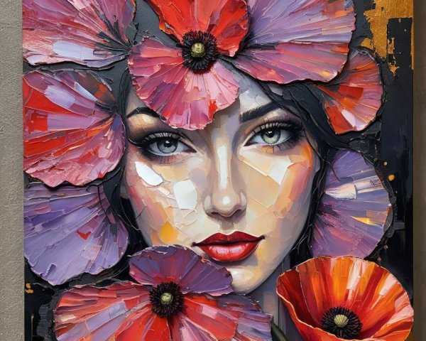 Portrait of a Woman with Vibrant Flower Adornments