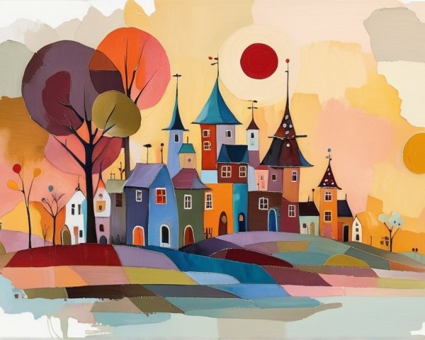 Whimsical Village with Colorful Houses and Trees
