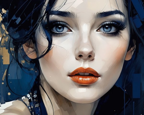 Close-Up of Young Woman with Blue Eyes and Orange Lips