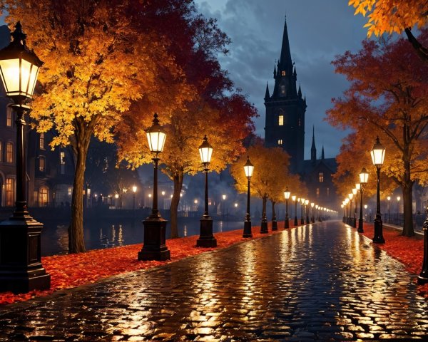 Serene Cobblestone Pathway by Tranquil Canal