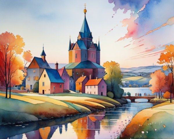 Whimsical Castle Surrounded by Autumn Landscape