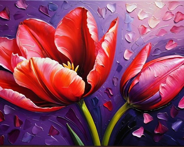 Vibrant Tulip Painting with Bold Colors and Textures