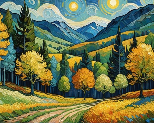 Vibrant Landscape of Hills and Autumn Trees