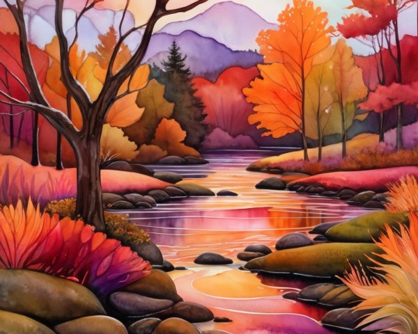 Autumn Landscape with River and Vibrant Foliage